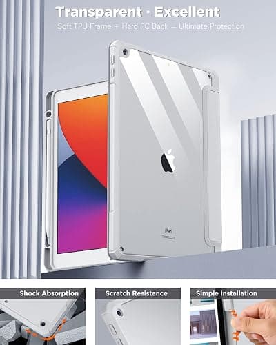 TiMOVO Case for iPad 9th Generation 2021/iPad 8th Generation 2020/iPad 7th Generation 2019 10.2 inch with Pencil Holder, Slim Protective Cover with Clear Back Shell, Auto Wake/Sleep, Light Gray thumbnail 4