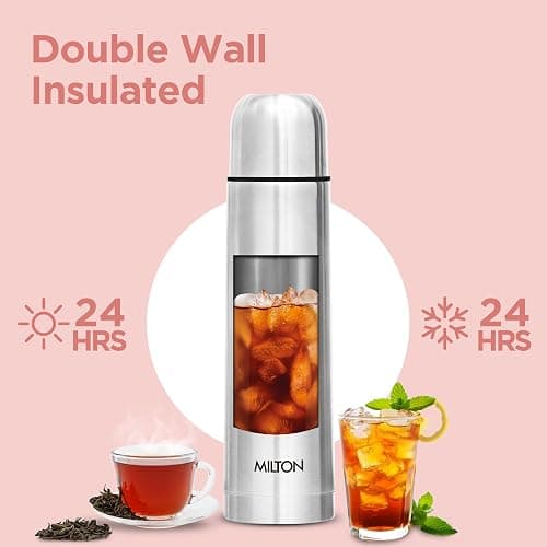 Milton Vacuum Flask for Hot Drink 1 Litre (34 oz), Stainless Steel Double Walled Insulated Water Bottle for 24 Hour Hot and Cold Drinks with Cover, Leak Proof, BPA Free, Thermosteel Flip Lid 1000 ml thumbnail 4