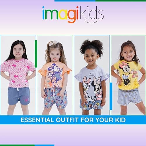 Disney Minnie Mouse Rainbow Floral T-Shirt and Chambray Shorts Outfit Set Infant to Big Kid Sizes (12 Months - 14-16) - 2T - Pink Checkerboard / Blue thumbnail 3