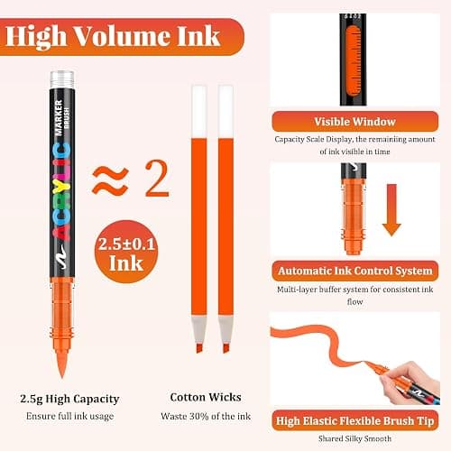Funnasting 168 Couleurs Feutre Acrylique, Tête de Brosse Douce Marqueur Peinture Acrylique pour Coloriage, Verre, Tissu, Oeuf, Pétroglyphes et Bricolage Arts & Crafts Fournitures thumbnail 6