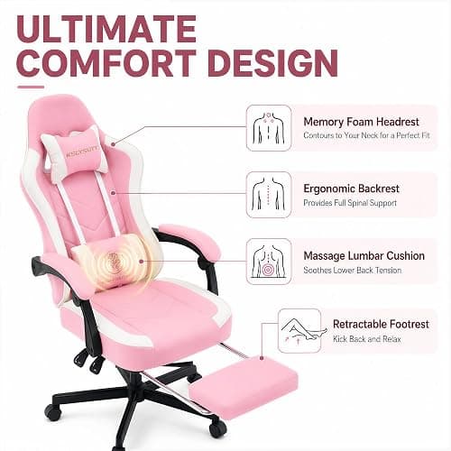 Mistpeople Gaming Chair, Ergonomic High Back Computer Chair with Footrest, Lumbar Support & Pocket Spring Cushion, Comfortable Swivel Home Office Desk Chair for Adults thumbnail 5