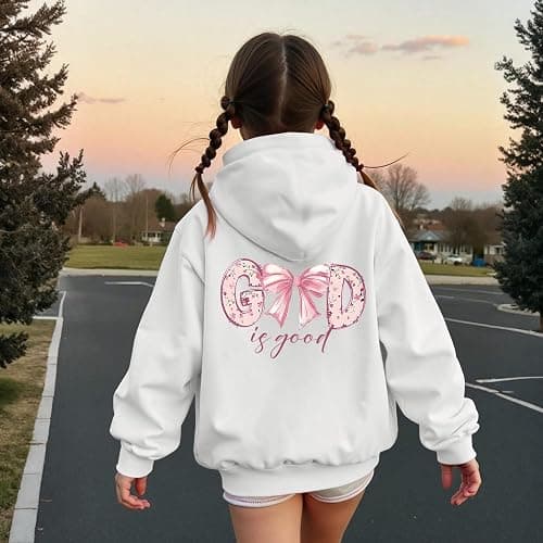KEEVICI Cute Christian Hoodies for Girls Bow God Is Good Sweatshirt Kawaii Jesus Graphic Hoodie Bible Verse Cotton Pullover thumbnail 5