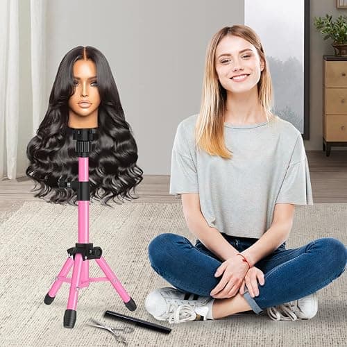 AliLeader 25 Inch Mannequin Head Stand Tripod for Mannequin Head Wig Stand Tripod Wig Head Stand for Training Heads and Canvas Block Head (Mannequin Head Not Included,Pink) thumbnail 7