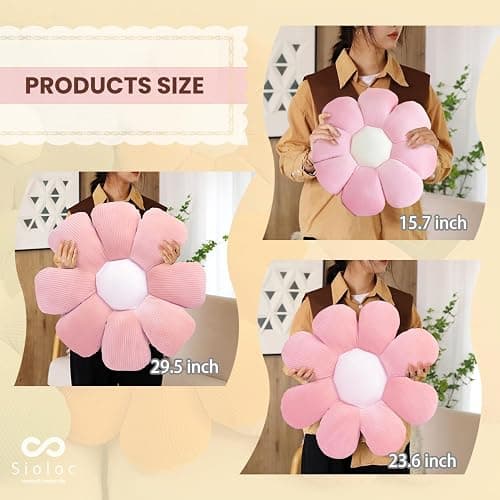 Sioloc Flower Shaped Throw Pillow Butt Cushion - Floor Seating Cushion, Cute Room Decor & Plush Pillow for Bedroom, Sofa, Chair (Pink, 15.7'') thumbnail 5