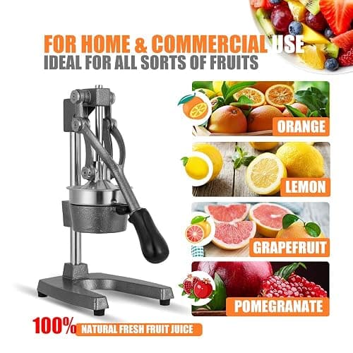 Gowintech Commercial Heavy Duty Cast Iron Hand Press Manual Orange Citrus Lemon Lime Grapefruit Pomegranate Fruit Juice Squeezer Machine with Stainless Steel Cup Grey thumbnail 5
