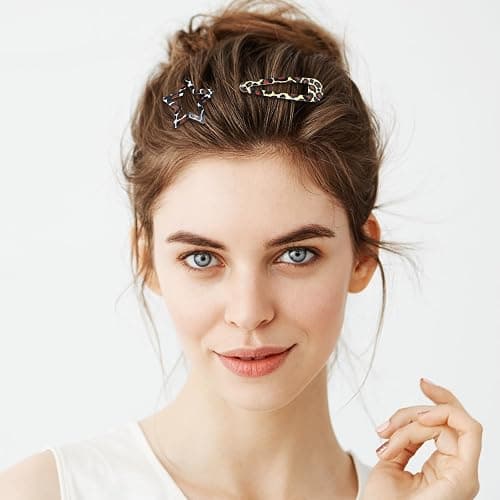 XLIUAX 16Pcs Metal Snap Hair Clips, Pink Leopard Print Hair Barrettes, Star & Water Drop Hairs Clip Non-Slip 2000s Aesthetic Hairs Accessories for Women Girls Thick Thin Styling Decorations thumbnail 2