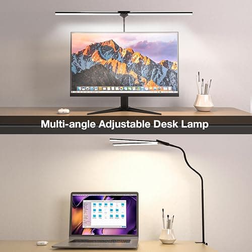LED Desk Lamp for Home Office, Bright Double Head Desk Lamp with Clamp, Dimmable 5 Color Modes Desk Lighting, 12W Eye-Caring Architect Table Lamp for Workbench, Monitor, Reading, Study, 1400lm thumbnail 4