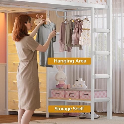 ADORNEVE Full Over Twin Bunk Bed with 8 Storage Drawers, Metal Loft Bed with Led Lights & Storage Shelves, Bunk Beds Twin over Full Size with 13.4" H Safety Guardrail & Ladder, for Kids & Teens, White thumbnail 5