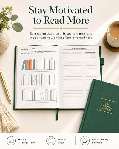JXSELECT Elegant Reading Journal - 60 Book Reviews Logbook with Pen Holder & Back Pocket - Track Your Reading Progress - Ideal Gift for Book Lovers & Avid Readers (Earth Green) thumbnail 4