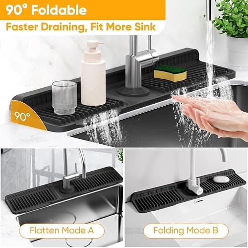24'' Longer Faucet Mat for Kitchen Sink Splash Guard[7° Slope Fast Self-draining][Snap Lock Fit]Kitchen Sink Faucet Mat Splash Guard Kitchen Sink Area Water Splash Guard Behind Faucet Draining Mat thumbnail 6