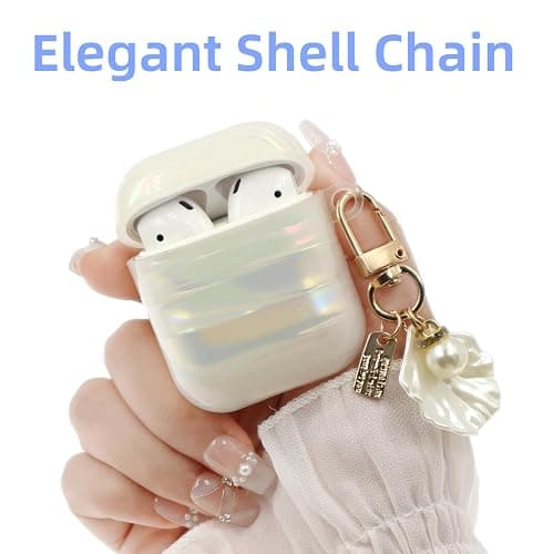 Compatible with AirPod Case 1st/2nd Generation, Shell Print Protective Case Cover for AirPods with Cleaner Kit and Shell Keychain Accessories for Women Girls (Shell Print) thumbnail 6