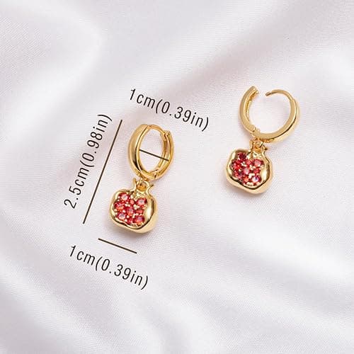 ZEBRAGO Premium Cubic Zirconia Inlay Red Pomegranate Pendant 18k Gold Plated Stainless Steel Hoop Earrings for Women thumbnail 3