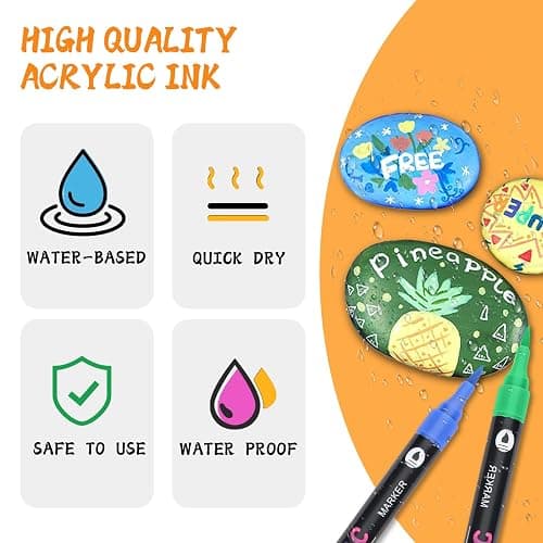 24 Acrylic Paint Pens with 48 Colours Brush Tip for Rock Painting Fabric Glass Stone Ceramic Wood Metal, Dual Tip Acrylic Markers for Adults, Paint Markers for Easter Egg Pumpkins Graffiti thumbnail 6