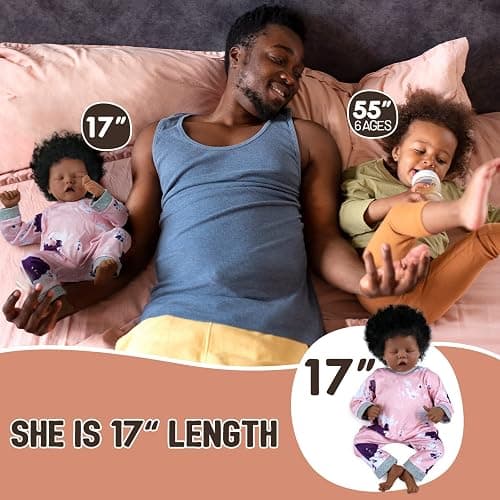 BABESIDE Lifelike Reborn Baby Dolls Black - 17-Inch Baby-Soft Body & Curls Realistic-Newborn Baby Doll African American Real Life Baby Dolls Cloth Body w/Gift Box for Kids thumbnail 6