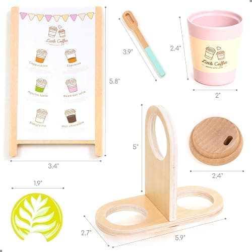 UMU® Children Coffee to Go Playset Made of Wood – Children's Kitchen Accessory Including Sales Board for the Merchant Shop, Coffee Set for Role-Playing, 15-Piece Wooden Toy for Children from 3 4 5 6 thumbnail 2