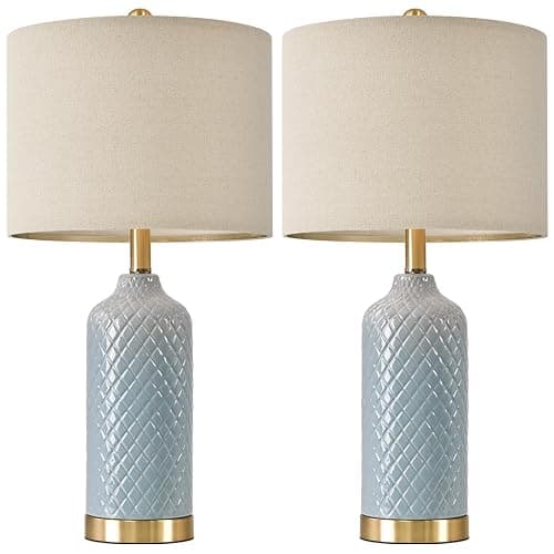 24.25" Modern Ceramic Blue Table Lamps Set of 2 for Living Room Bedroom Bedside Table Lamp for Night Stands Boho Nightstand Lamp Coastal Side End Table Lamps Reading Light Home Office Dorm Deco Gifts thumbnail 9