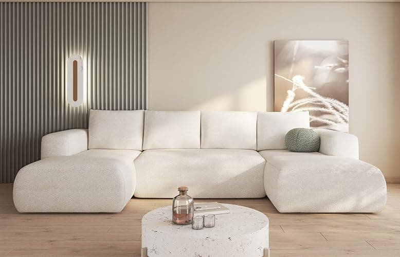 Sofa mit Schlaffunktion und Bettkasten - Wohnlandschaft U-Form - LAMBI U - Bequem Schlafsofa - Big Sofa - Modern Couch 338x164x89 cm - Dunkel Creme - MODERNO - Dunkel Creme - Lambi 08 - 338 x 164 cm - Image 1