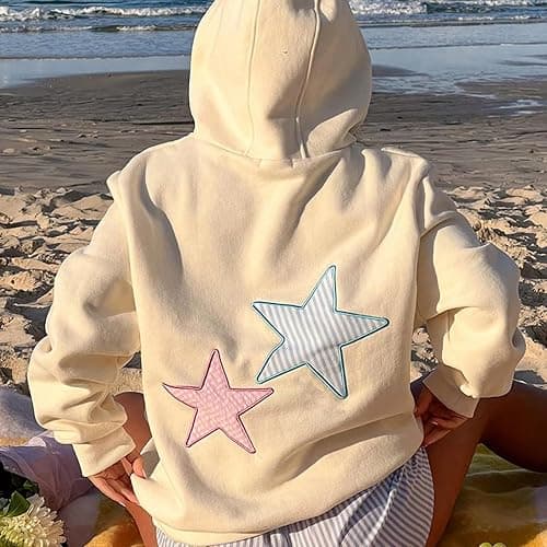Cioatin Women Oversized Star Embroidery Graphic Hoodies Cute Y2K Aesthetic Long Sleeve Fleece Hooded Sweatshirt Fall Pullover thumbnail 7