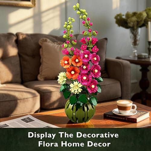 CUBIMANA Flowers Botanicals Alcea Rosea Building Set for Adults, Ages 12+ | Artificial Flowers & Plants for Home Office, Bedroom or Desk Decor, 974PCS Birthday Christmas Housewarming Gift for Women Men thumbnail 6
