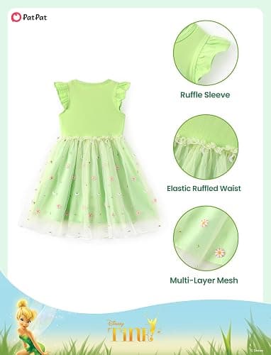 Disney Princess Frozen Elsa Minnie Stitch Toddler Girl Tulle Tutu Dress Ruffle Sleeve Mesh Summer Birthday Party Clothes 2-9Y thumbnail 6