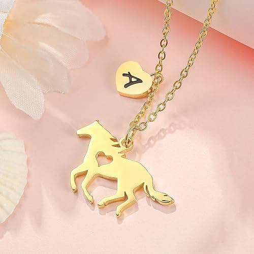 MONOOC Valentines Gifts for Kids Her Girls - Horse Necklace Gifts for Girls Horse Jewelry Necklaces Heart Initial Necklace Valentines Gift for Kids Her Teen Girl Women thumbnail 7