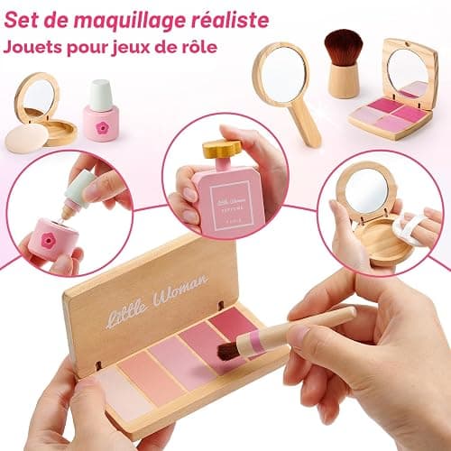 Faux Maquillage Enfant Fille en Bois Maquillage Enfant Jouet | Maquillage Malette Accessoires Jeux de Maquillage Coffret Jouet Fille Princesse Anniversaire Cadeau 3 4 5 6 7 8 Ans thumbnail 7