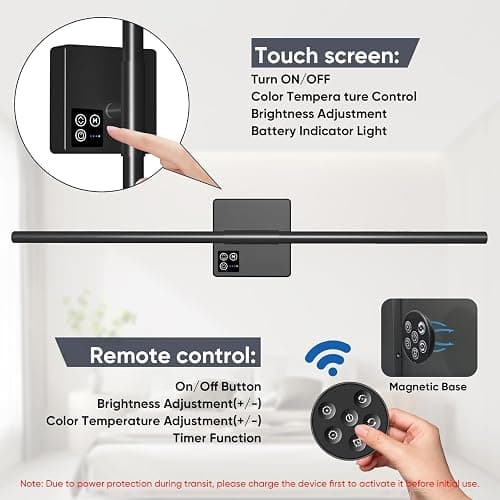 31in Wireless Wall Sconces Set of Two, [Creates Sunset Glow Ambiance] Dimmable 2700K–6000K with 8000mAh Battery & Display, Touch/Remote Control, Rechargeable Wall Lamps for Home Decor – Black thumbnail 7
