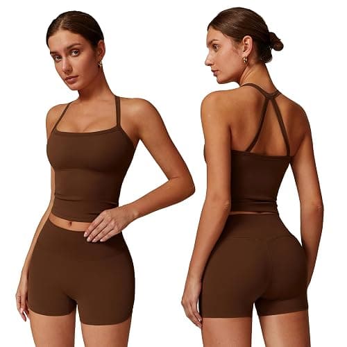 GXGPML Women 2 Piece Workout Sets (2025 NEW) Yoga Outfit Open Back Tank Top High Waisted Shorts Gym Sets Tracksuits - Image 1
