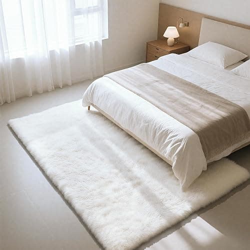 4x6 White Rug for Bedroom, Fluffy Shag Area Rug Small Rug Bedroom Carpet | Upgraded Non-Slip Rubber Backing, Ultra Soft Area Rugs for Living Room, Office, Home Decor, Elevate Your Space Ambiance thumbnail 3