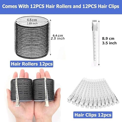 Lockenwickler locken Set 24 Stücke, Große Locken Curlers Ohne Hitze Selbsthaftend Haftwickler, Groß Hitzefreie Haarwickler Hair Rollers mit 12 Stücke Entenschnabelclips für lange mittlere kleine Haar thumbnail 2