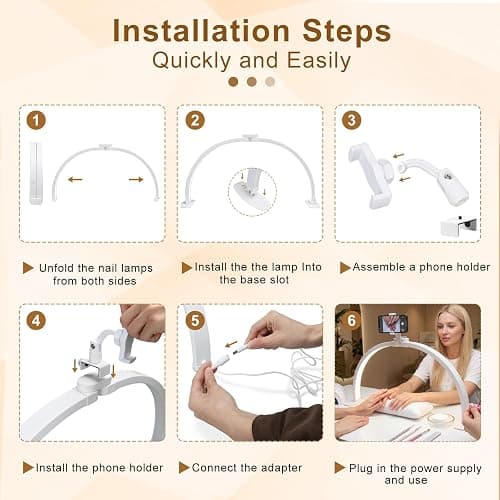 Half Moon Light for Nail Desk 29", Foldable LED Nail Desk Lamp With Rotatable Phone Holder Arch Light, Nail Tech Light Dimmable With 3 Color Mode &10 Brightness for Nail Tech,Eyelash,Tattoo& Salon Use thumbnail 5