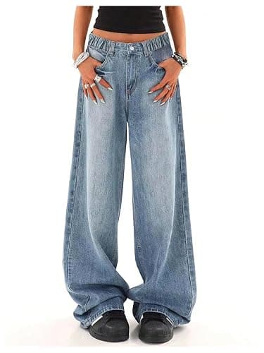 SweatyRocks Girl's Wide Leg Denim Pants Elastic Waist Loose Y2K Jeans Long Trousers thumbnail 5