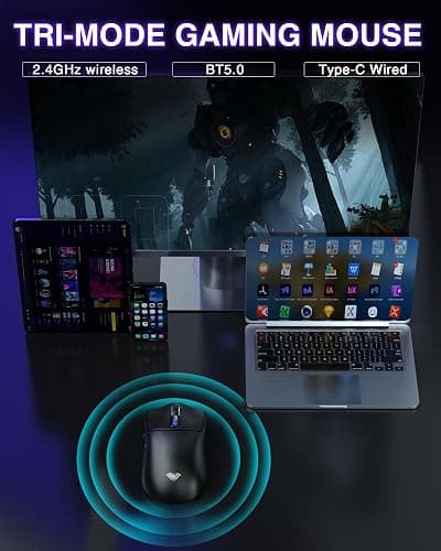 AULA SC580 Wireless Gaming Mouse, Tri-Mode 2.4G/BT5.0/USB-C Gaming Mouse, 12000 DPI Rechargeable Wireless Mouse with 6 Programmable Buttons, Ergonomic Computer Mouse for Laptop/PC/Mac/Tablet thumbnail 3