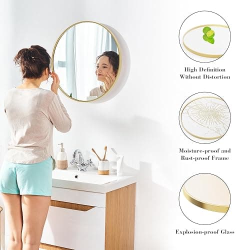 DUMOS Gold Circle Mirror for Wall 24.02 inch, Bathroom Round Mirror for Over Sink, Bathroom, Entryway, Bedroom, Vanity thumbnail 4
