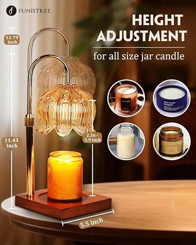 Flower Candle Warmer Lamp with Timer & Dimmer, Adjustable Height Candle Warmer, Gifts for Women Mom Birthday Christmas, House Warming New Home Bedroom Decor, Wax Warmer with 2 Bulbs for Jar Candles thumbnail 2