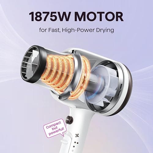 Wavytalk Hair Dryer, Blown Away Ionic Hair Dryer for Curly Hair with Diffuser, 1875W Fast Drying Blow Dryer with Ceramic Technology, 3 Attachments for All Hair Types, Light and Quiet, White thumbnail 4