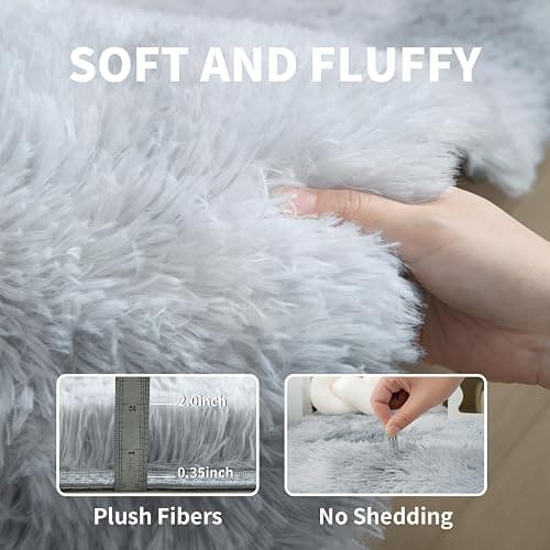 KICHOWUA 4x6 Light Grey Fluffy Shag Area Rug for Bedroom, Ultra Soft Fuzzy Plush Washable Carpet for Living Room, Modern Cozy Non Skid Furry Shaggy Rug for Kids Baby Boys Nursery Dorm,Tie-Dye Gray thumbnail 3