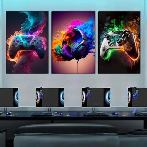 BGFCE Gaming Room Decor Canvas Wall Art Set of 3 - Cool Video Gaming Theme Wall Decor, Gamer Paintings Picture Print for Teen Boys Room 12x16 inch Framed thumbnail 7