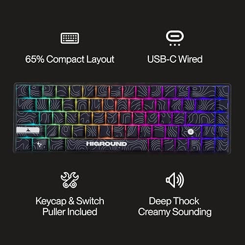 Higround Trailhead 65% Mechanical USB Wired Gaming Keyboard, TTC Linear Custom Switches, Programable RGB, Hot-Swappable, Deep Thock Creamy Sounding PC Keyboard, Pre-lubed (BLACKICE) - BLACKICE thumbnail 4