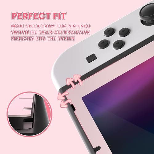eXtremeRate 2 Pack Cherry Blossoms Pink Border Transparent HD Clear Saver Protector Film, Tempered Glass Screen Protector for Nintendo Switch [Anti-Fingerprint, Shatterproof, Bubble-Free] thumbnail 6