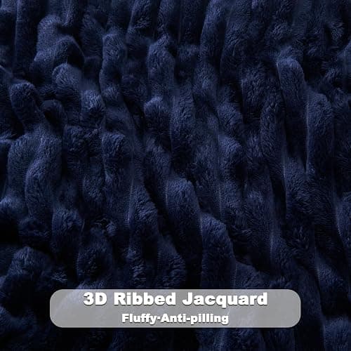 NEWCOSPLAY Super Soft Throw Blanket Dark Navy Premium Silky Flannel Fleece 3D Ribbed Jacquard Lightweight Bed Blanket All Season Use (Dark Navy Ribbed, Throw(50"x60")) thumbnail 6
