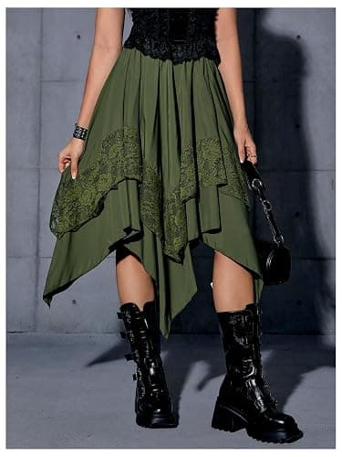 Verdusa Women's Renaissance Flowy Fairy Skirt Y2k Contrast Lace Layered Asymmetrical Midi Skirts thumbnail 5