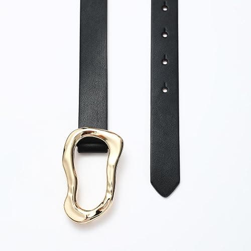 RISANTRY Black Belt for Women Stylish Gold Buckle Fashion Leather Waist Belt Perfect for Jeans and Dresses thumbnail 3