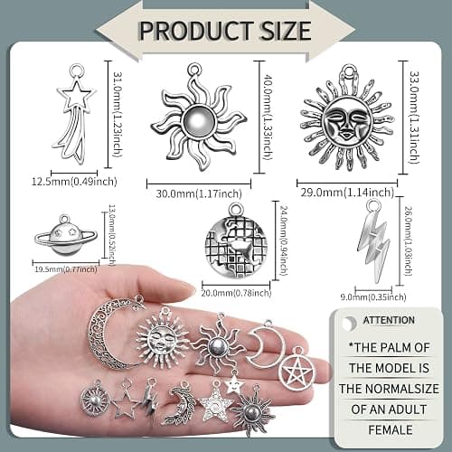 Weyuley 100g Mixed Antique Silver Sun Star Moon Charms Pendants DIY Bracelets Necklace Jewelry Making Craft Wholesale (A469) thumbnail 2