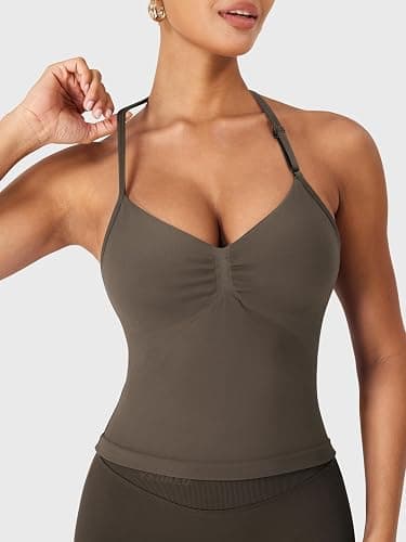 YEOREO SoftHue Impact Longline Strappy Top Women's Halter Workout Tank Tops Backless Gym Longline with Adjustable Strap thumbnail 3