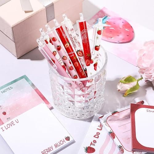 Sabary 18 Pcs Stationery Set, 12 Aesthetic Pens & 6 Sticky Notes, Valentines Gifts, Baby Shower Party, Cute Office School Supplies, Gifts for Women Students Nurses Teachers Coworker(Strawberry) thumbnail 2