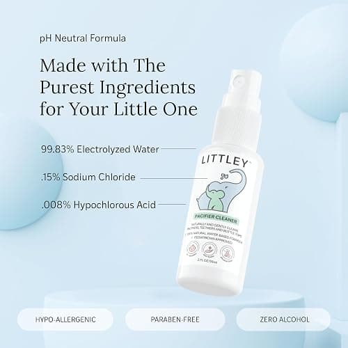Think Smarter Products Littley Pacifier & Teether Cleaner with Hypochlorous Acid, Non-Toxic & Alcohol-Free, Gentle Formula for Cleaning Baby & Toddler Essentials, 8oz Spray Bottle thumbnail 4