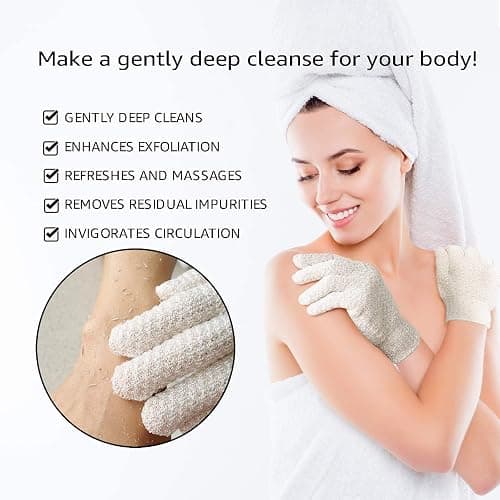 Evridwear Exfoliating Dual Texture Bath Gloves for Shower, Spa, Massage and Body Scrubs, Dead Skin Cell Remover, Gloves with Hanging Loop (1 Pair Light) thumbnail 6