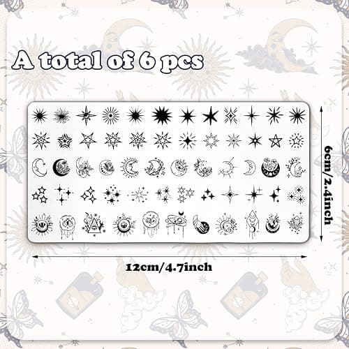 Whaline 6Pcs Sun Moon Star Nail Plates Stamping Set Groovy Stamp Templates Nail Art Plates for DIY Print Manicure Salon Design Gift Supplies thumbnail 3