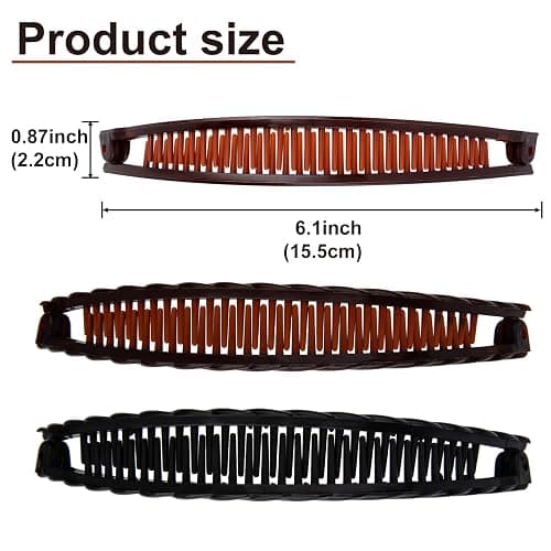 VARMDUKKE 3PCS Banana Hair Clips, 2 Styles Large Strong Hair Claw Clip with Double Combs, Classic Non-slip Hair Accessories for Women Straight Curly Long Hair - Black, Brown thumbnail 2